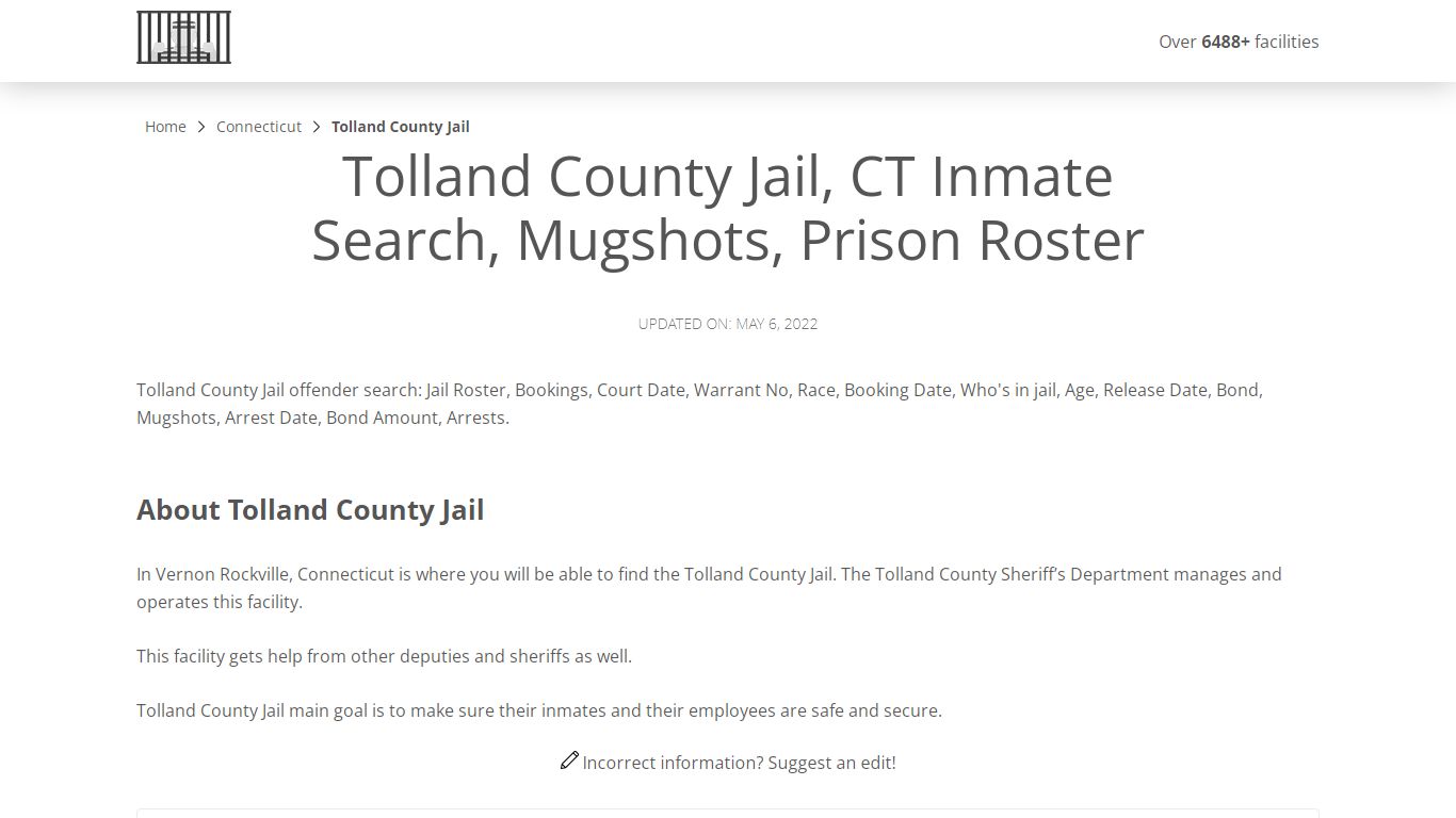 Tolland County Jail, CT Inmate Search, Mugshots, Prison ...